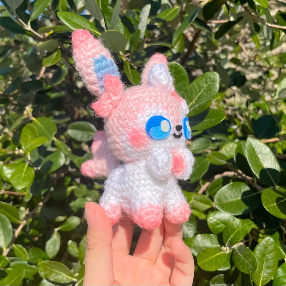 Crochet Pokemon Sylveon Handmade Craft Amigurumi Customade Cute Art Pet - Picture 6 of 10